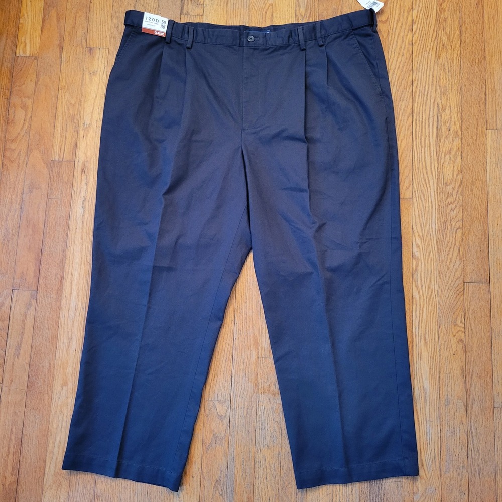 IZOD 50x30 Pants Navy Blue Double Pleat Wrinkle Free American Chino Preppy